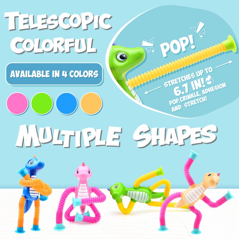 Yrissmiss 8Pcs Telescopic Suction Cup Dinosaur Toys,Sensory Toys for Kids 3-5 5-7,Toddler Toy,Fidget Toy,Toddler Travel Essential for Airplane,Pop Tubes, Christmas Stocking for Kids Boys Girls B - Image 3
